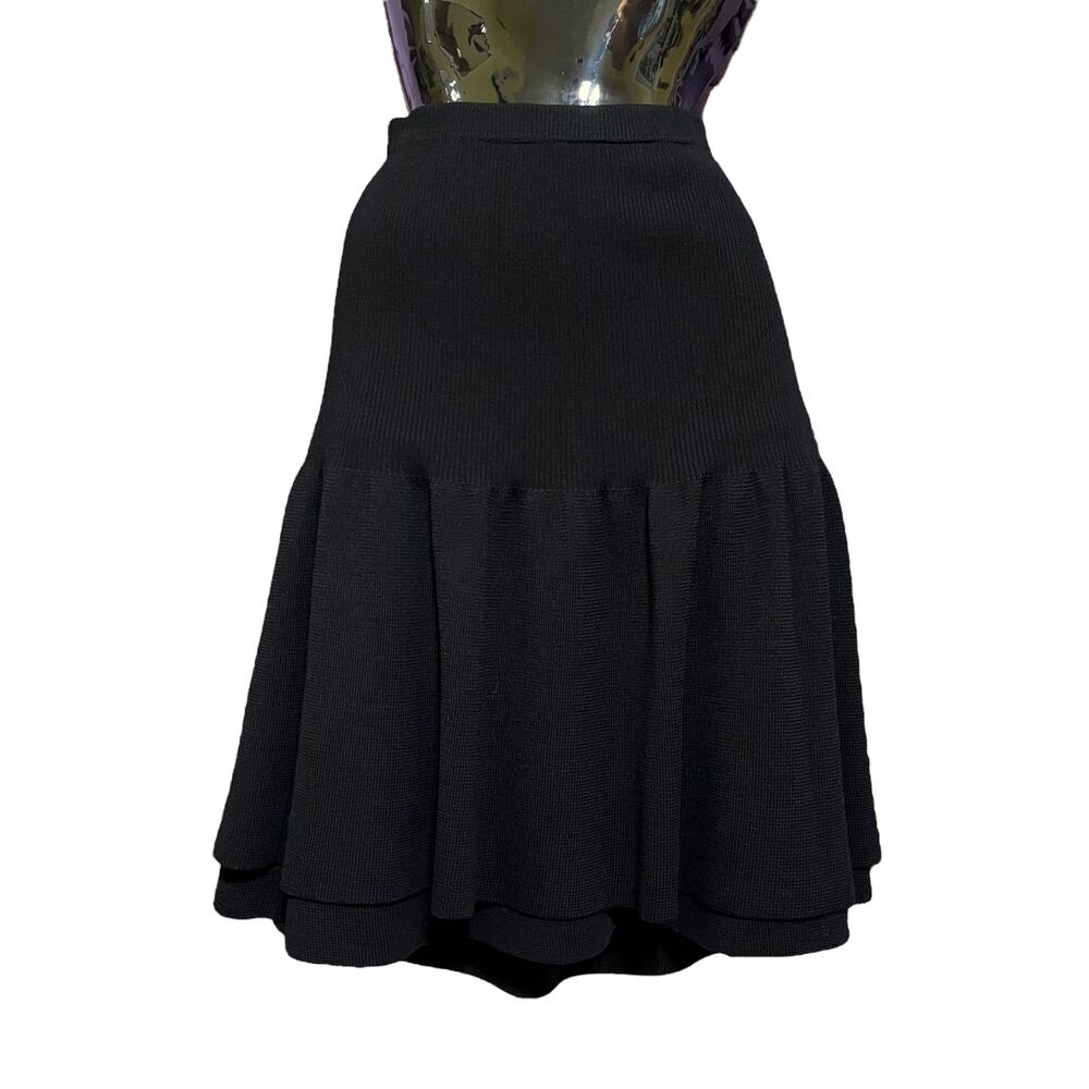 Valentino Studio Vintage Black Wool Layered Knee-Length Full Skirt